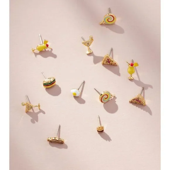 🏷️NWT Anthropologie Icon Post Earrings Set of 6 - Fun & Food - Picture 3 of 5